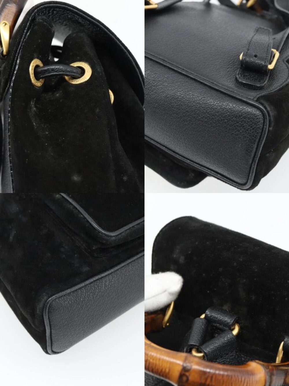 GUCCI Bamboo Backpack Suede Leather Black Auth BA6791 - Picture 14 of 15
